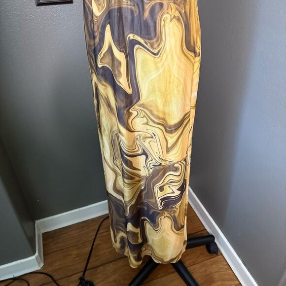 INC International Concepts Yellow and Brown Swirl Maxi Dress - Picture 3 of 10